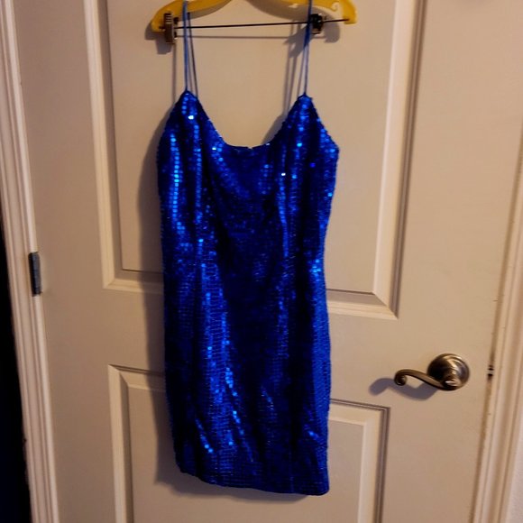 Vintage L.A. GLO Blue Sequin Mini Dress - Picture 1 of 3